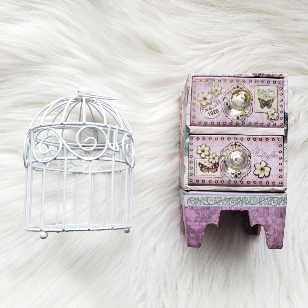 Shabby Chic Bird Cage Candle Holder Set